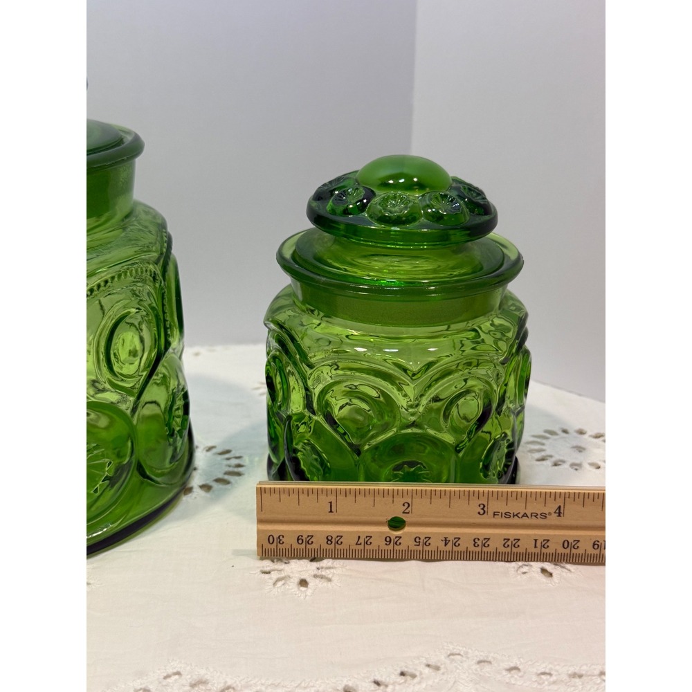Vintage LE Smith Moon and Star Green Glass Canister Set 4 Piece Apothecary Jars - Picture 9 of 16